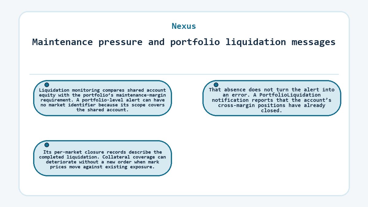 Visual summary: Nexus: Maintenance pressure and portfolio liquidation messages